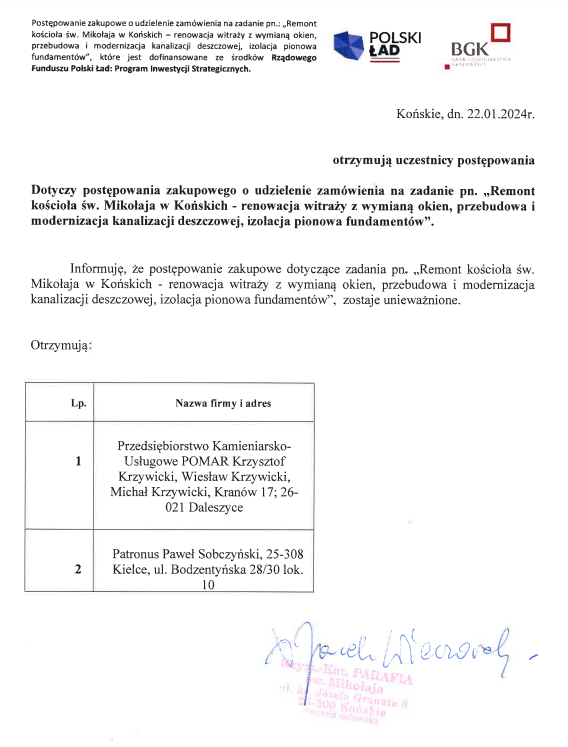 Pismo o unieważnieniu